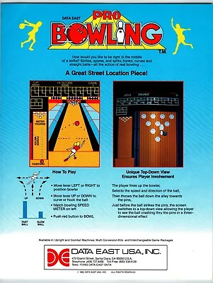 Pro Bowling Video Arcade Game Flyer Original 1987 Retro Bowl Sports 8.5  X 11  • $12.80