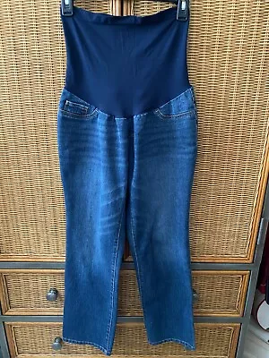 Indigo Blue Maternity Medium Wash Denim Jeans Relaxed Leg Rear Pockets Sz P/m  • £2.85