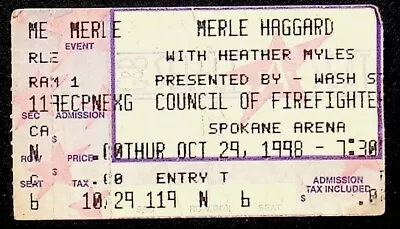 1998 MERLE HAGGARD Ticket Stub Spokane Washington - BB-85 • $36.50