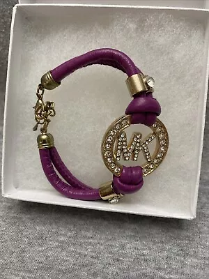 Michael Kors Purple Leather Bracelet With Crystal Accents 7 Inch • $24