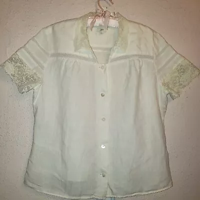 J. Jill Ivory Button Down Lace Short Sleeve Shirt 100% Linen Delicate Size XL • $18.50