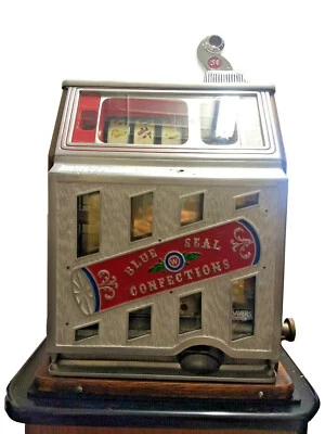 Vintage BLUE SEAL CONFECTIONS 5 Cent Candy Casino Slot Machine With Base Stand • $1955.10