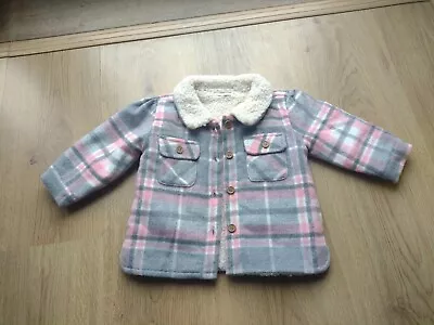 Next Baby Girls Coat 6-9 Months  Grey & Pink Tartan/Check • £6