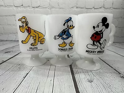 3 Vtg Mickey Mouse Donald Duck Pluto Milk Glass Mug/Cup Pedestal Walt Disney • $16.95