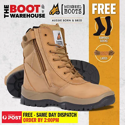 Mongrel 251050 Work Boots. Steel Toe Safety. Wheat Hi-Leg Zip Sider. Brand New! • $166.95