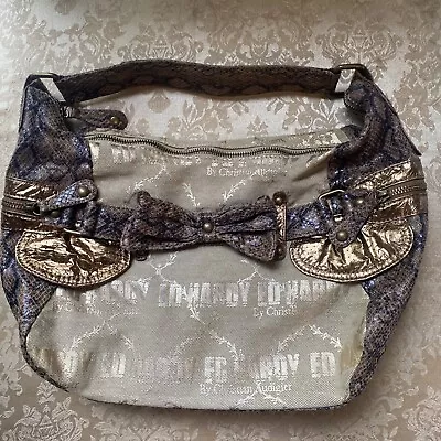 Ed Hardy Christian Audigier Gold Brown Bow  Snakeskin  Bag Purse EUC • $14.95