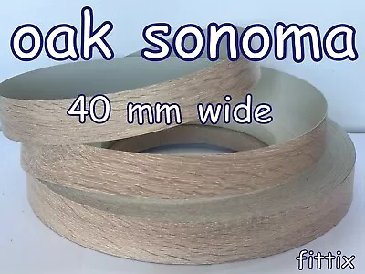 40 Mm Wide  Melamine Pre Glued Iron On Edging Tape/Edge Banding Oak Sonoma • £14.99