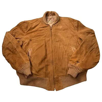 Vtg 50s McGregor Bomber Jacket Size 44 Tan Suede Leather (see Pics) • $45