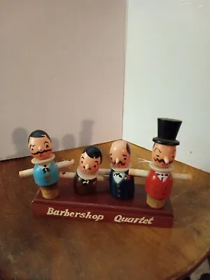 Vintage 1950's Barber Shop Quartet Bar Bottle Cork Stopper 4 Pc Set Painted Wood • $8