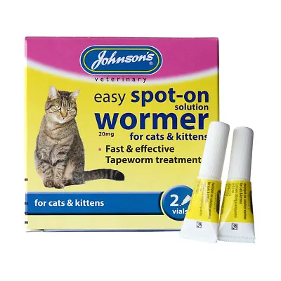 Johnson's Veterinary Easy Spot-On Solution Wormer Cats & Kittens X 2 Vials 20mg • £3.95