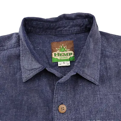 Braintree Hemp Shirt Mens Small Blue Short Sleeve Button Up Blend Denim Look VGC • $29.98