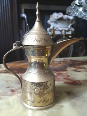 Vintage Small Dallah Coffee Pot Brass Middle Eastern Floral Engraved  7  • $22.20