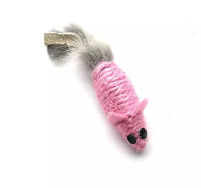 Sisal Mouse Cat Toy- Real Rabbit Fur Tail - Pink • $3.99