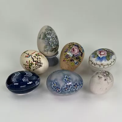 Vintage Mixed Lot Of 7 Ceramic Wood Real Hand Painted Easter Eggs Plus 1 Stand • $29