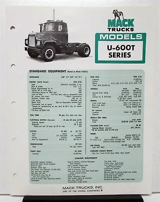 1974 Mack Truck Model U 600T Specification Sheet • $12.17