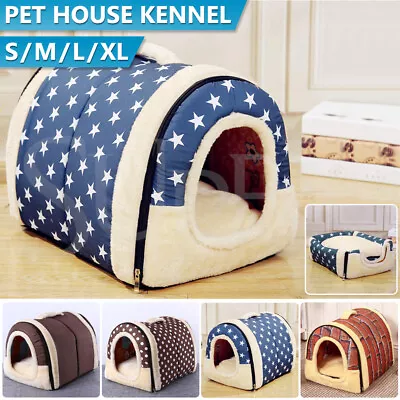 Pet Dog House Kennel Soft Igloo Beds Cave Cat Puppy Bed Doggy Warm Cushion Fold • $39.99