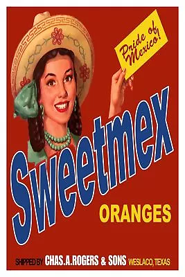 9412.Sweetmex Oranges.lady With Hat.pride Of Mexico.POSTER.decor Home Office Art • $45