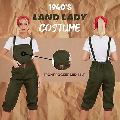 Adult Ladies 1940's Land Lady Girl Costume Womens WW 2 Army Fancy Dress Outfit • £17.49