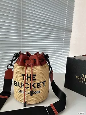 BRAND NEW Marc Jacobs Genuine Red&Beige Straw Bucket & Drawstring Bag W/ BOX! • $99
