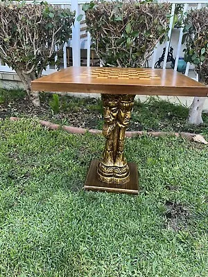 Vintage Unique Wooden  Chess Table Set With Resin Chess Figure Base • $2999