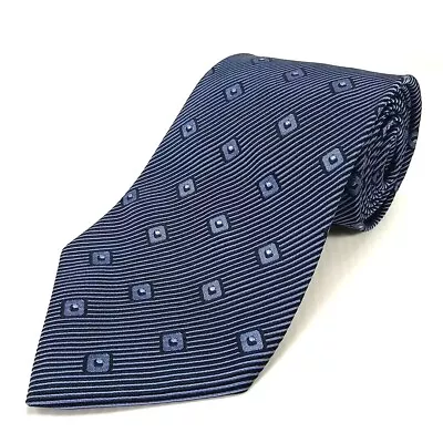 Tommy Hilfiger Extra Long Luxury Tie Blue Striped Geometric Woven Silk Necktie • $14.97