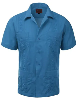 Guayabera Men's Cuban Beach Wedding Short Sleeve Button-Up Casual Dress Shirt • $25.19