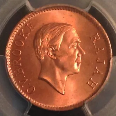 - 1937 H Sarawak One Cent Raja C. V. Brooke PCGS MS65 RD Uncirculated Unc • $495