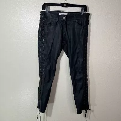 Isabel Marant Black Lace Up Button Lamb Leather Pants 6 Pour H&M Skinny • $149