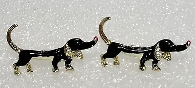 Vintage Scatter Pins Brooch Dachshund Dogs Gold Tone Black Enamel Rhinestone • £34.70