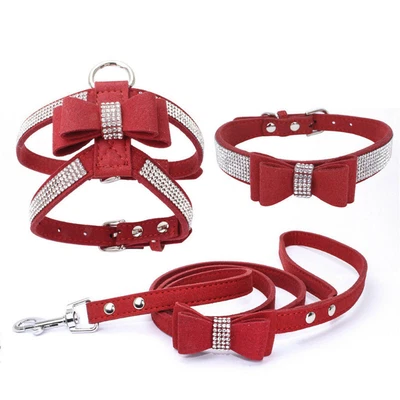 £4.60 • Buy Rhinestone Bow Cat Dog Chest Harness Small Collar Rope Walking Pet Accessories