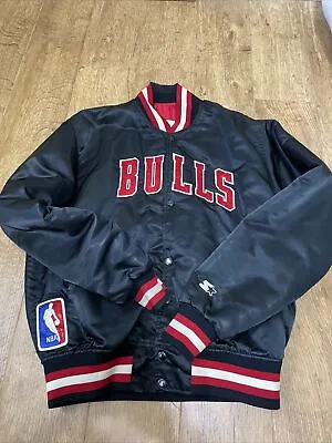 Chicago Bulls Vtg Starter Sewn Black Nba Satin Jacket Adult L • $124.95