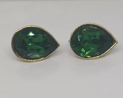 Vintage Kenneth Jay Lane Gold Tone Clip On Earrings Green Teardrop Lucite • $20