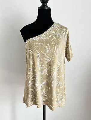 Michael Kors Women's Beige Embellished One-Shoulder Top Sz M $78 • $17.10