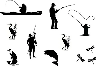 Fishing Fisherman Silhouettes Edible ** A4 ICING SHEET ** Cake Toppers • £3.50