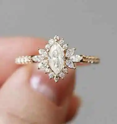 1.5CTW Marquise Cut DVVS1 Moissanite Vintage Wedding Ring 14k Yellow Gold Plated • $157.99