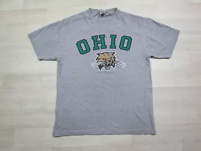 Vintage Ohio University Bobcats College T-Shirt (L) Y2K Cat Graphic Logo Gray • $19.20