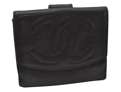 Authentic CHANEL Vintage Caviar Skin CoCo Mark Bifold Wallet Purse Black 2609I • $26