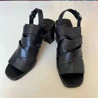 Via Spiga Heeled Sandal Womens 8 Black Leather Criss Cross Block Heel Open Toe • $39.87