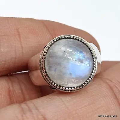 Natural Rainbow Moonstone 925 Sterling Silver Vintage Designer Men's Ring S-5-10 • $16.99