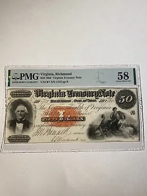 US Obsolete Currency Virginia Treasury Note Virginia Richmond $50 1862 • $300