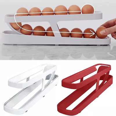 Refrigerator Egg Dispenser Rack Automatic Rolling Holder 2 Tier Kitchen Storage • £7.59