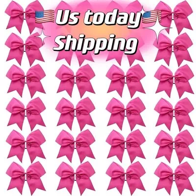 24 Packs 8  Large Cheer Bows Ponytail Holder Elastic Pink Hair Band Accessories • £15.43