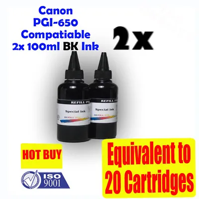 Canon BlackInk Cartridge Refill PGI650 2x100ml PIXMA MX726/926 MG5460 Local Ship • $16.50