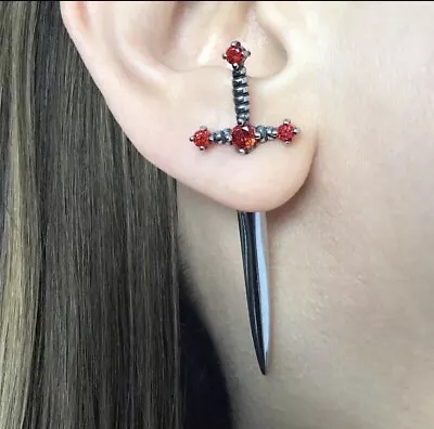 Men Women Goth Dagger Sword Screw Piercing Earrings Punk Jewelry Black New • $16