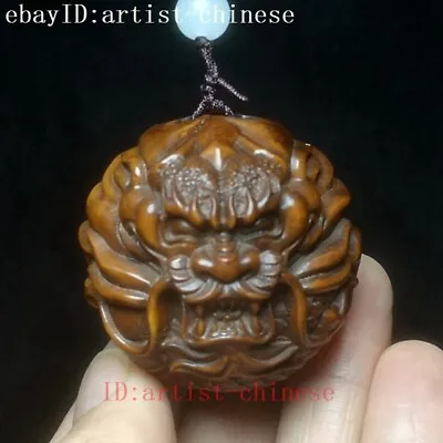 Old Chinese Boxwood Hand Carved Loong Dragon Statue Netsuke Gift Collection 45mm • £21.59