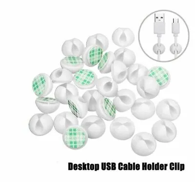 10xpcs Multipurpose Car Desk Desktop Wall Round USB Wire Cord Cable Holder Clip • £3.35