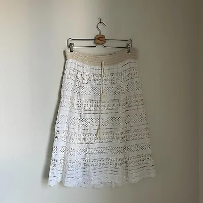 Mermaid By Anthropologie Women's Crochet Knit Skirt In Ivory Size LARGE • $29.99