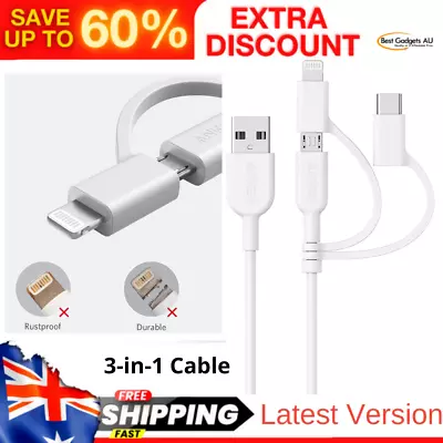 $20.93 • Buy Anker Powerline II 3-in-1 Cable, Lightning/Type C/Micro USB Cable For IPhone