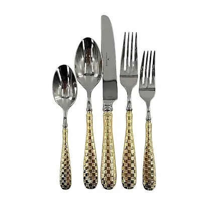 Mackenzie Childs Flatware 24K Gold Plated Courtly Check 5 Piece Setting • $105
