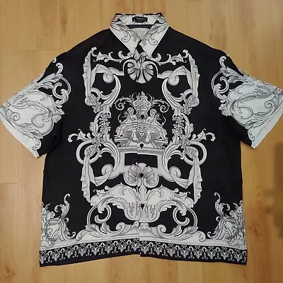 Versace Silver Baroque Silk Shirt 'Black /White' Men's Sz 3XL Eu 56 • $600